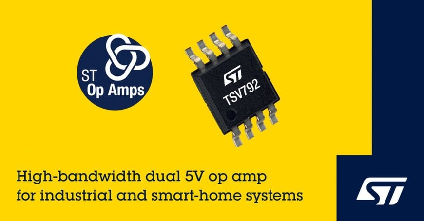 STMicroelectronics Boosts High-Speed Signal Conditioning and Current Sensing with 50MHz Precision Operational Amplifier